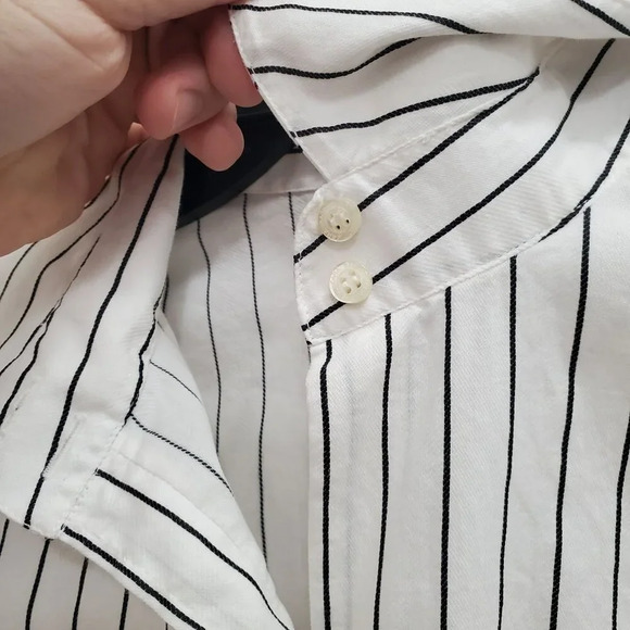 Zara Basic Women's White Black Pinstripe Cotton Blend Long Sleeve Dress‎ Shirt L - Picture 5 of 8